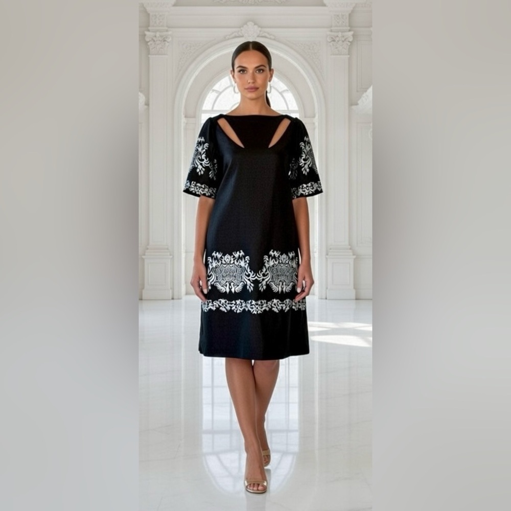 Peggy Jennings Black and Silver Midi Cut Out Dress 🖤🩶 S/M